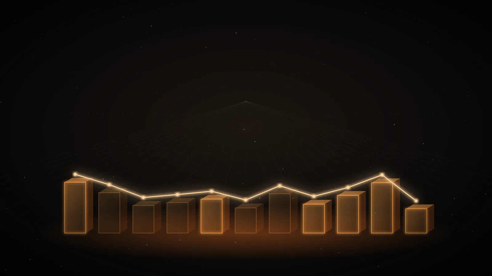 Dark ground with a row of glass columns rising in amber light toward a faint horizontal ceiling line, a forecast drawn across them