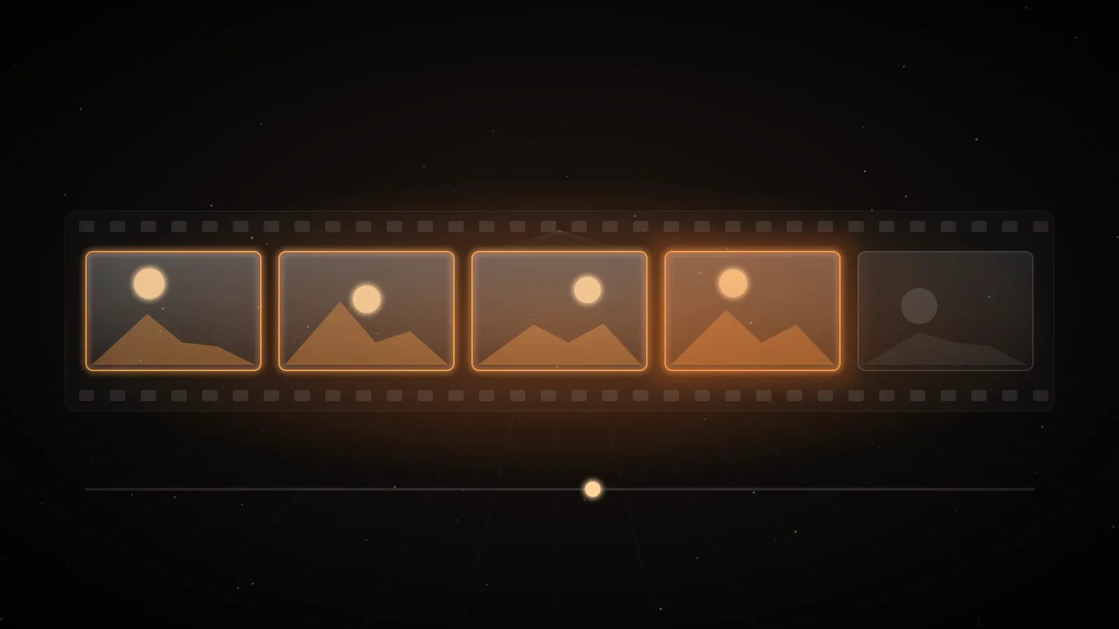 Rows of small amber light panels on a dark ground, grouped into separate clusters, with a few panels in each cluster glowing brighter as chosen