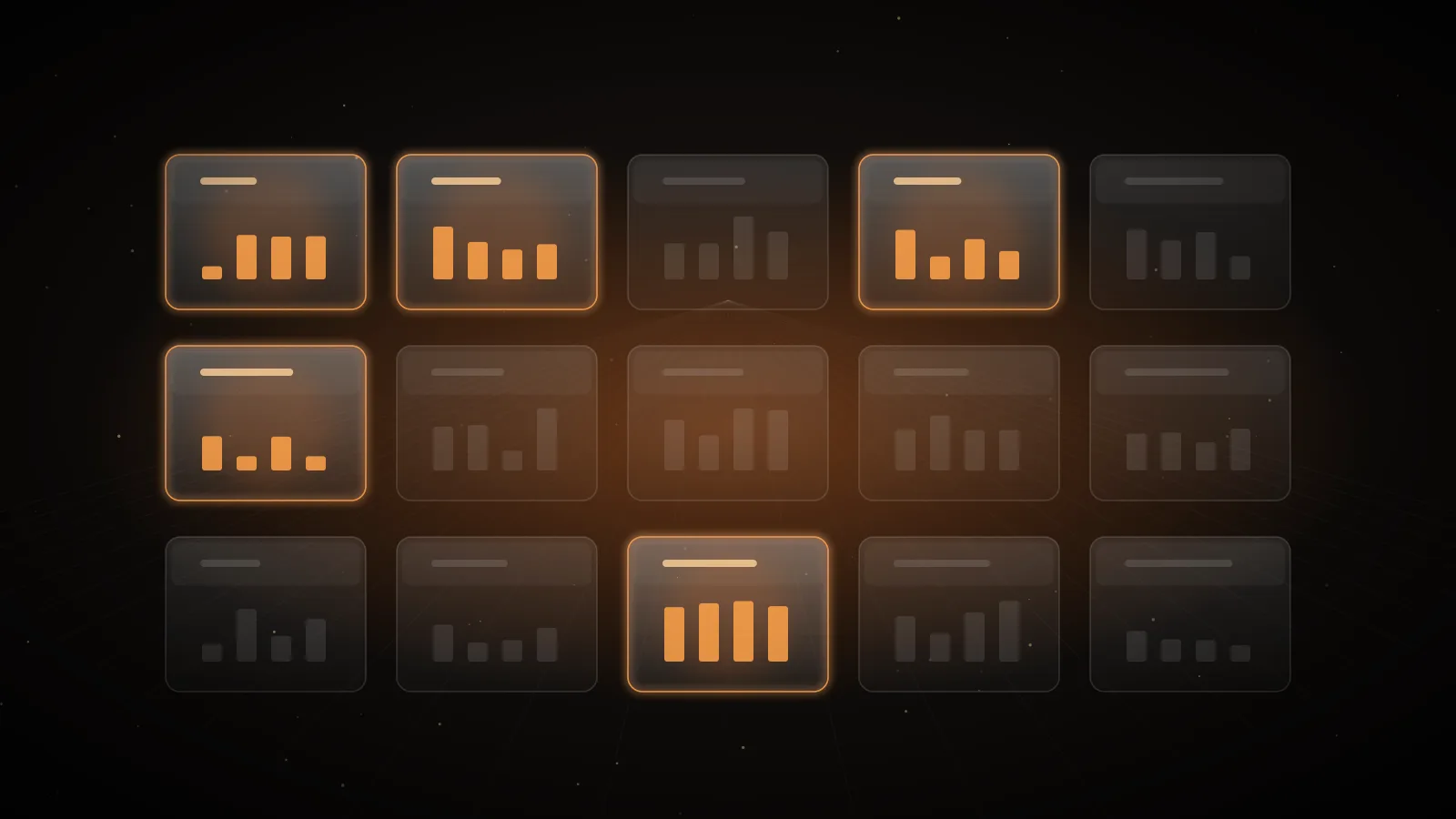 A grid of dark tiles with several lit in amber, compared side by side on a dark ground, representing Anthropic's Claude model lineup