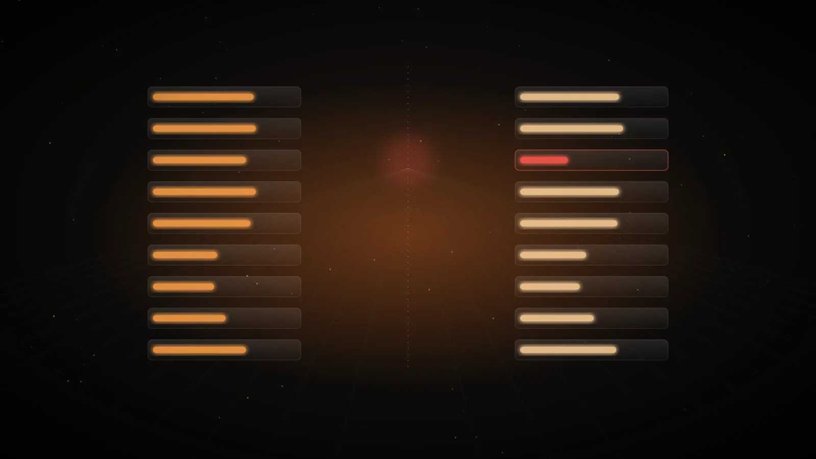 A dark ground with one central amber glass node feeding several smaller glass nodes, each lit to a different degree, representing one gateway measuring many customers