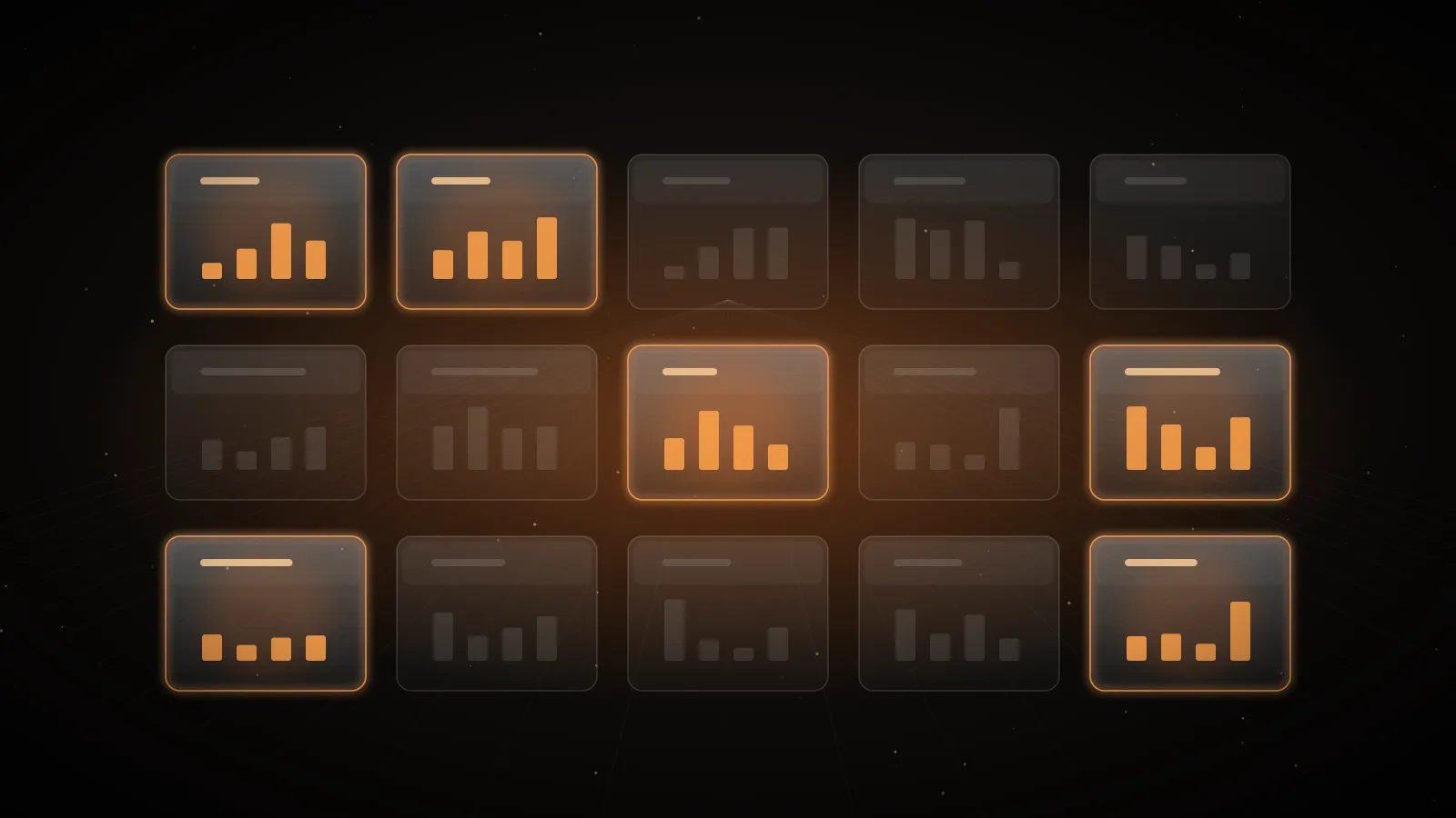 A grid of dark tiles with several lit in amber, compared side by side on a dark ground, representing Claude Fable 5.1 and GPT-6 Astra