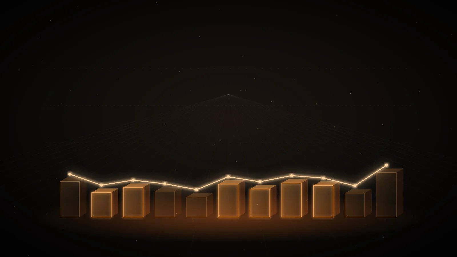 Amber columns of different heights under a glowing trend line on a dark ground, representing cost per successful LLM task
