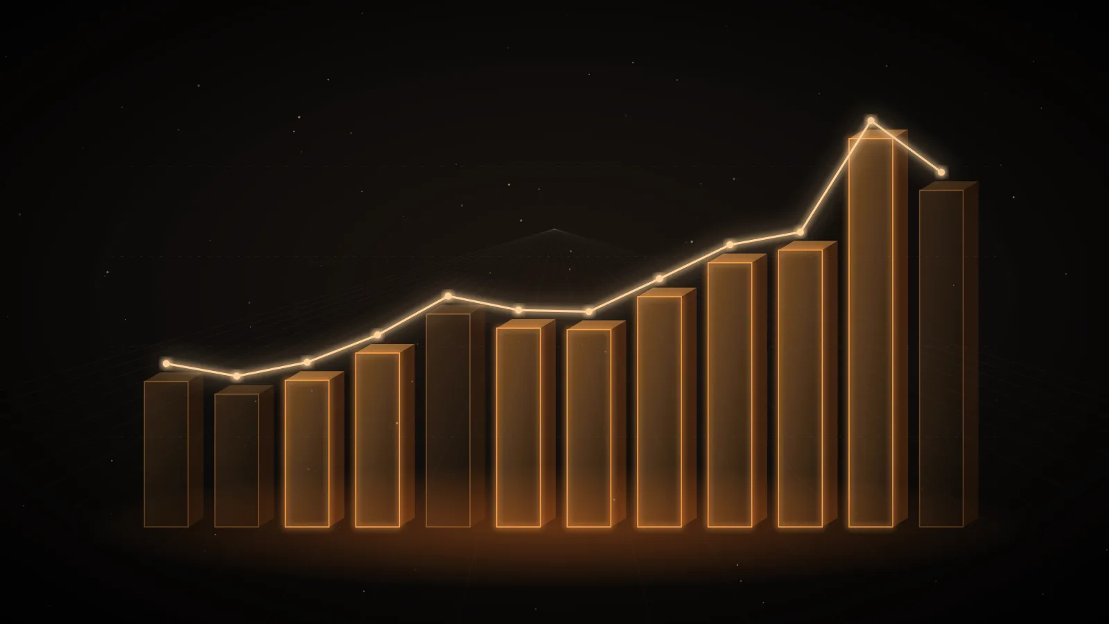 Amber columns of different heights under a glowing trend line on a dark ground, representing list rates of fast, low-cost AI models