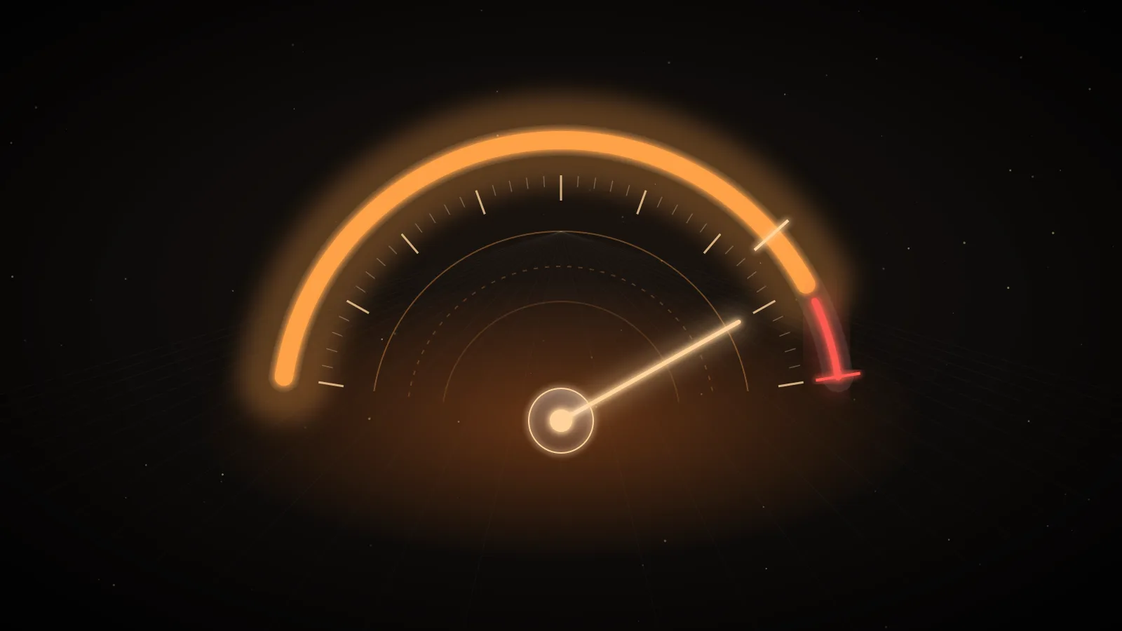An amber glass gauge on a dark ground with its needle pushed into a red zone at the top of the scale